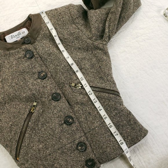 Revillon Paris Cashmere Wool Blend Button Up Jacket Leather Trim Womens Sz 36 - Picture 5 of 13